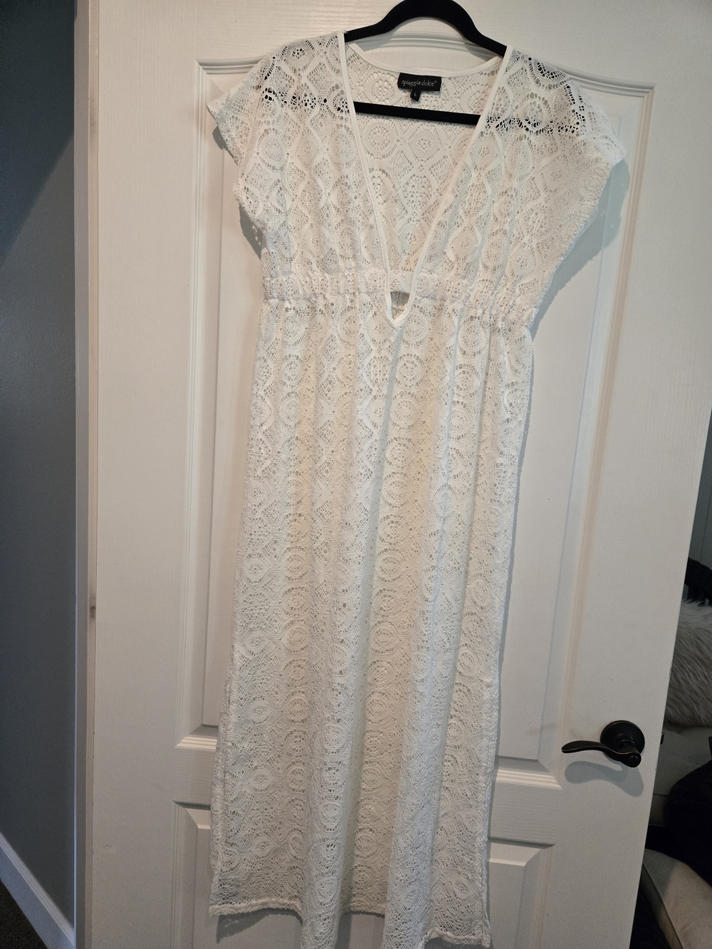 White Lace Maxi Dress with Deep V-Neck